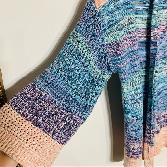 Style & Co Marled Knit crochet pastel spring open front cardigan sweater xs - Picture 5 of 7